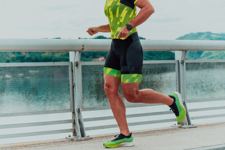 An athlete running a marathon and preparing for his competition. Photo of a marathon runner running...