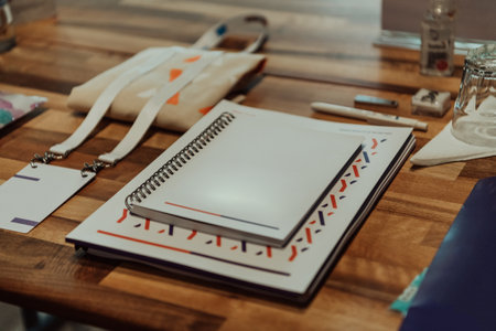 A group of documents and a schedule on the table prepared for the beginning of the seminarの写真素材