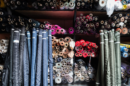 Collection of fashionable fabrics. Samples of different natural fabrics for sewing a fashion...