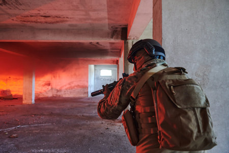 A group of professional soldiers bravely executes a dangerous rescue mission, surrounded by fire in...