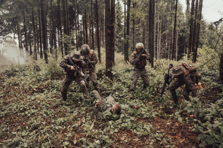 Soldiers squad was capture alive terrorist and interrogation them on them on special tactics violent wayの写真素材