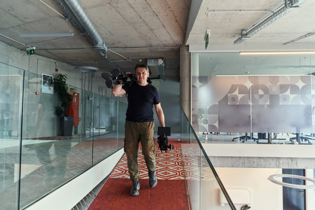 A videographer arrives to recording promotional footage for the company, embodying creativity,...
