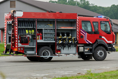 In this captivating scene, a state-of-the-art firetruck, equipped with advanced rescue technology,...