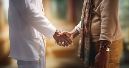 Doctors reassuring handshake with the patient, embodying trust, warmth, and compassionate healthcare.Generated imageの素材