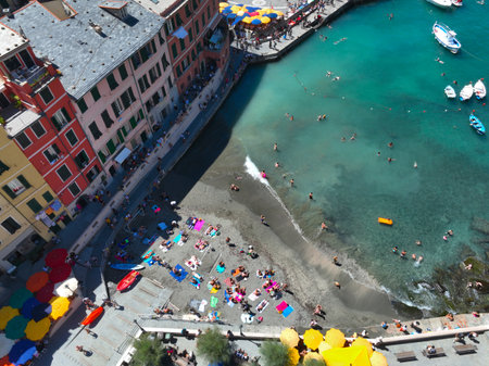 Manarola Village Cinque Terre Coast Italy. colorful town in Liguria one of five Cinque Terre. Manarola traditional Italian village in the National park Cinque Terre, with multicolored houses on rockの写真素材