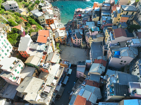 Manarola Village Cinque Terre Coast Italy. colorful town in Liguria one of five Cinque Terre. Manarola traditional Italian village in the National park Cinque Terre, with multicolored houses on rockの写真素材