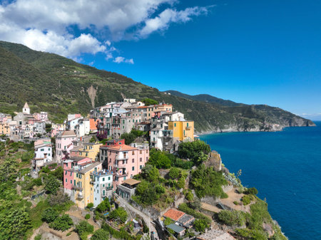 Manarola Village Cinque Terre Coast Italy. colorful town in Liguria one of five Cinque Terre....