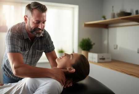 Chiropractor Performing Neck Adjustment and Massage on Woman.Generated imageの素材