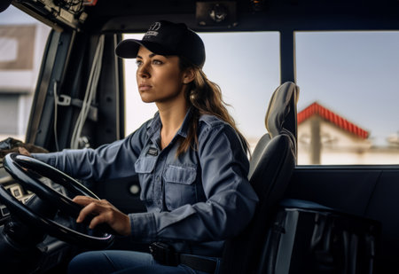Female Truck Driver Delivering Goods Across the Globe.Generated imageの素材