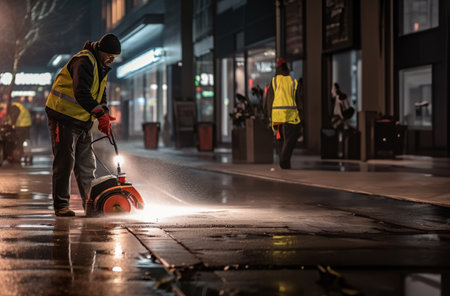 Urban Renewal: Street Cleaners Prepare the City for a Fresh Dayの素材