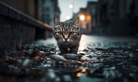 Close-Up of a Feline on the Urban Streets.Generated imageの素材