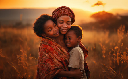 African-American Mother and Child in Traditional African Attire.Generated imageの素材