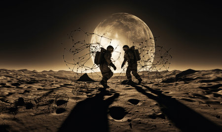 Astronaut Duo Explores the Dark Side of the Moon.Generated imageの素材