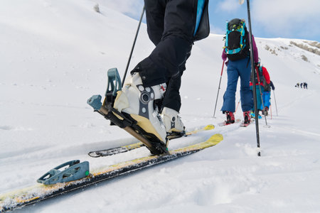 Close-Up of Ski Gear Ready for a Challenging Ascentの写真素材