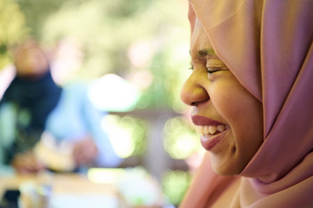 Close up Portrait of a Joyful Middle Eastern Hijabiの写真素材