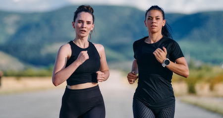 Two Friends Running Together on a Sunny Day, Preparing for Lifes Extreme Challenges