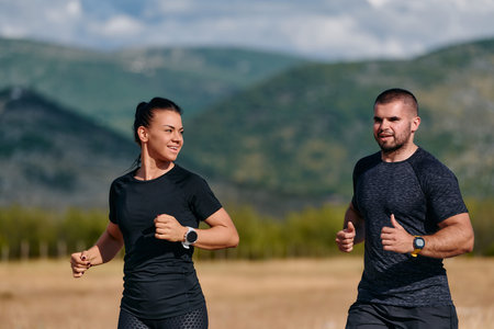 Couple Maintaining Healthy Lifestyle by Running on Sunny Day