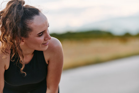 Woman Resting After Intense Runの写真素材