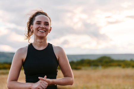 Woman Resting After Intense Runの写真素材