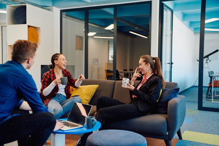 Multiethnic startup business team on meeting in a modern bright open space coworking office....