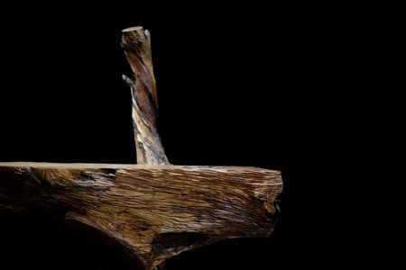 rtistic massive wooden table isolated black on the backgroundの写真素材