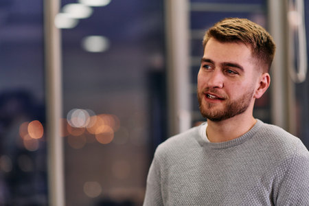 Close-up European Businessman Engaging with Colleagues in Office Discussion