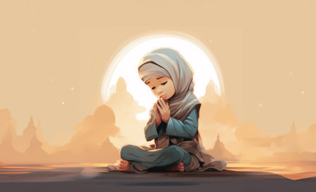 In a tender moment, a young girl engages in the Islamic ritual of "abdest," cleansing and purifying his body before prayer, embodying the spiritual traditions and cultural practices associated with Islamic worship.Generated imageの写真素材