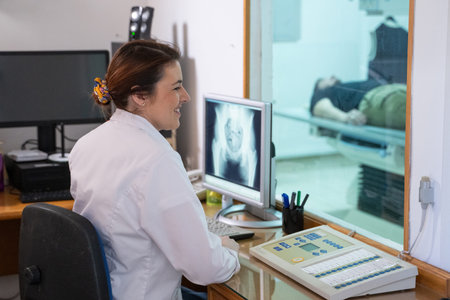 Radiologist Analyzing X-Ray Scans in a Medical Imaging Room.
