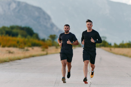 Two Friends Jogging Together on a Beautiful Sunny Day