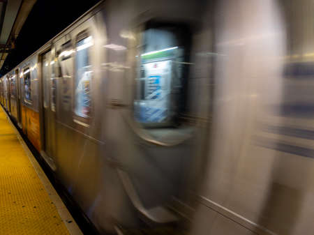 High speed subway train motion blur in New York Cityの写真素材