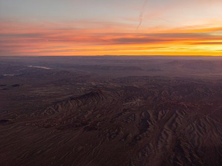 Aerial sunrise view of mountains near Las Vegas, Nevadaの写真素材