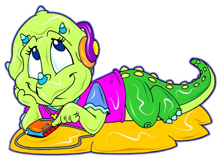 a digitally illustrated cute and colorful dinosaurのイラスト素材