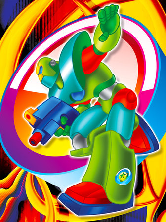 a digitally illustrated colorful robotの写真素材