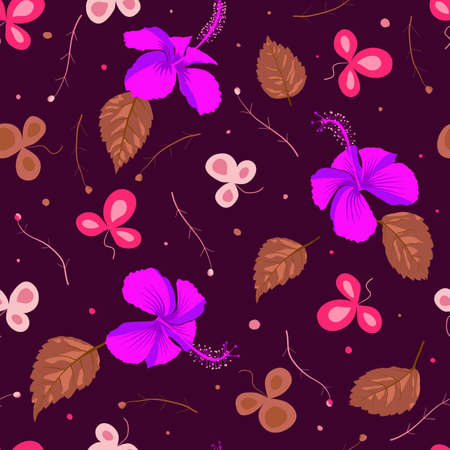 Maldivian, tahitian flower hibiscus shoeblackplant ornamental pattern swatch. Repetitive surface pattern for full drop clothes, textile design, tapestry and other paper printing.のイラスト素材
