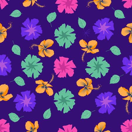 Hawaiian hibiscus rosa sinensis allover pattern art swatch. Design home interior and upholstery such...