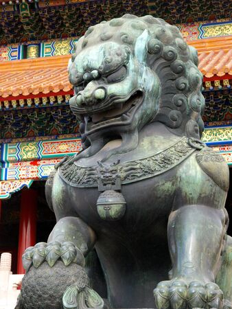 Chinese lion in the Forbidden City in Beijing Chinaの写真素材