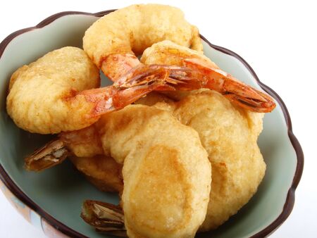 Prawns close up on white backgroundの写真素材
