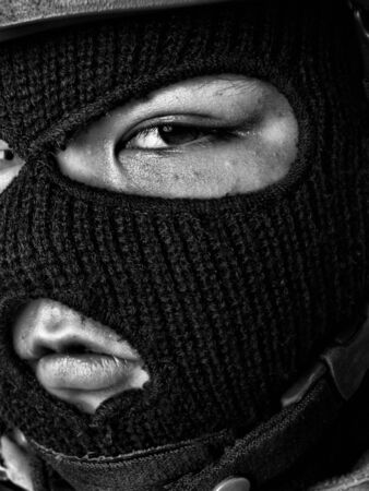 Young activist close up on white backgroundの写真素材