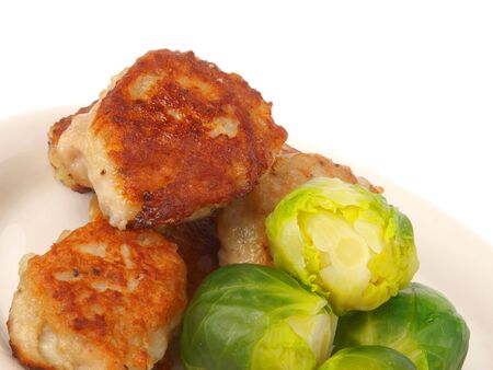 Danish meatballs with Brussels sproutsの写真素材