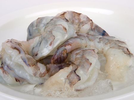 Tiger prawns. Close up on white background の写真素材