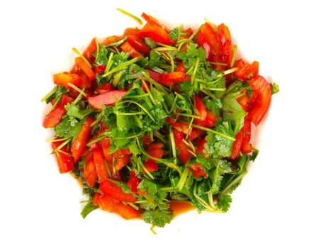 Fresh Coriander and sweet pepper salad. Close up の写真素材