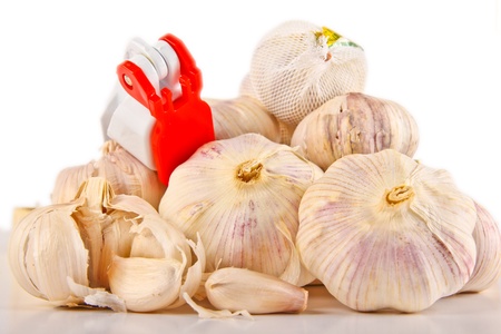 Garlic. Close up on white background.の写真素材