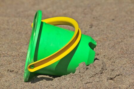 Plastic toy bucket. placed in a sandboxの写真素材