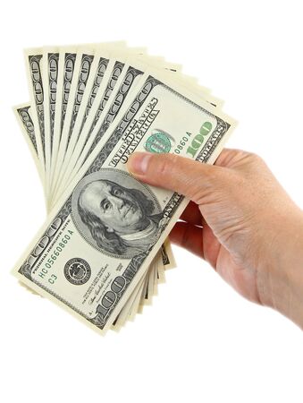 hand holding hundred dollar notesの写真素材