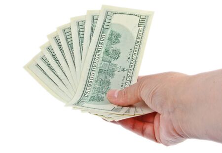 hand holding hundred dollar notesの写真素材
