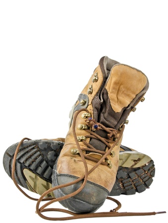 Old hiking bootsの写真素材