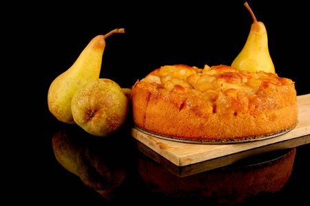 Pear Cake. Close up on black backgroundの写真素材