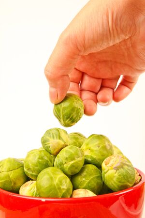 Fresh Brussels sprouts in a bowlの写真素材