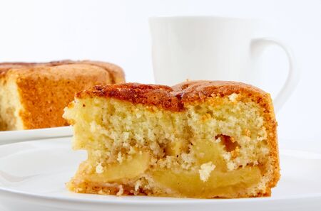 Fresh baked applecake served on a plateの写真素材