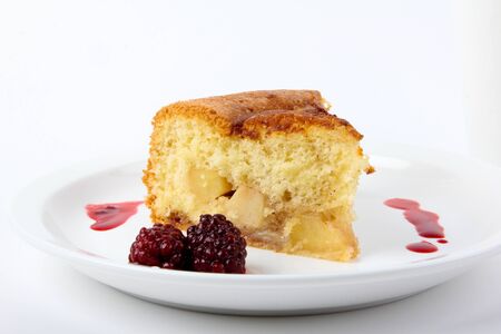 Fresh baked applecake served on a plateの写真素材